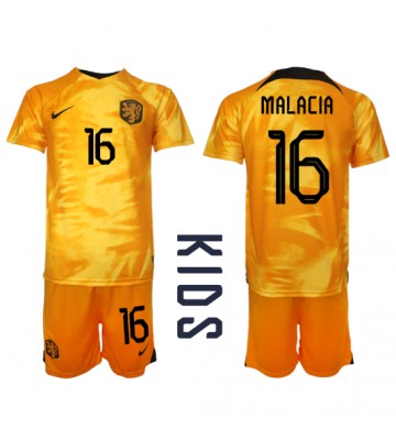 Holandia Tyrell Malacia #16 Koszulka Podstawowych Dziecięca MŚ 2022 Krótki Rękaw (+ Krótkie spodenki)